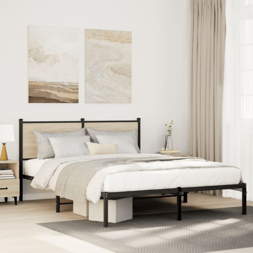 vidaXL Metal Bed Frame without Mattress Sonoma oak Length 190 cm With headboard