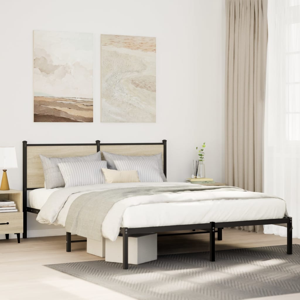 vidaXL Metal Bed Frame without Mattress Sonoma oak Length 190 cm With headboard