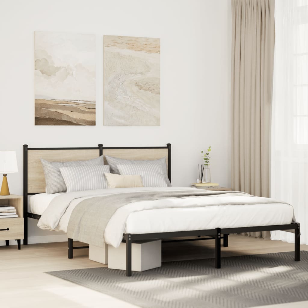 vidaXL Metal Bed Frame without Mattress Sonoma Oak Length 200 cm with Headboard