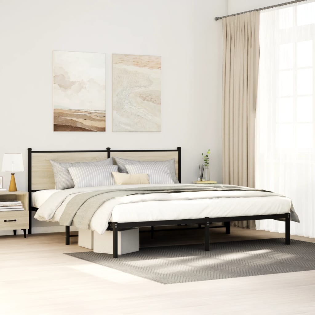 vidaXL Metal Bed Frame without Mattress Sonoma Oak Length 200 cm with Headboard