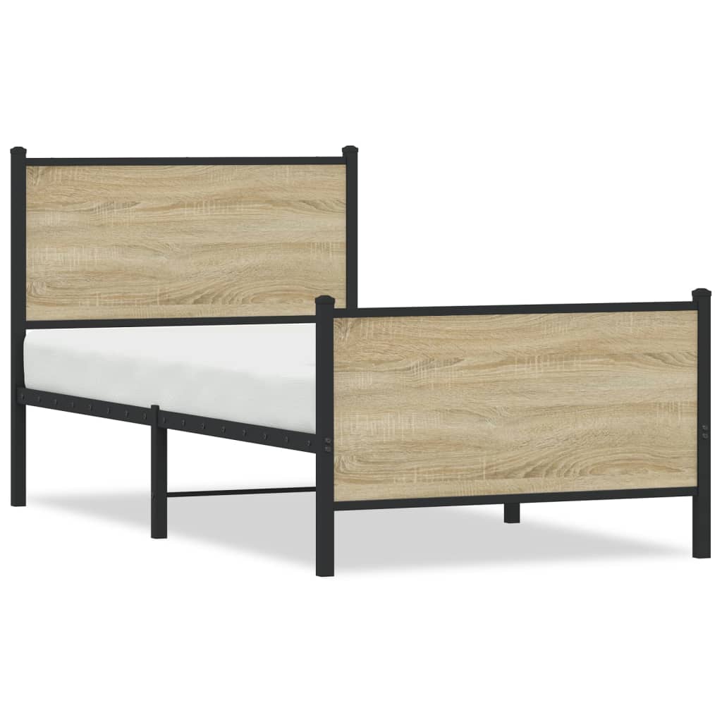 vidaXL Metal Bed Frame without Mattress Sonoma Oak 90x190 cm Single 2