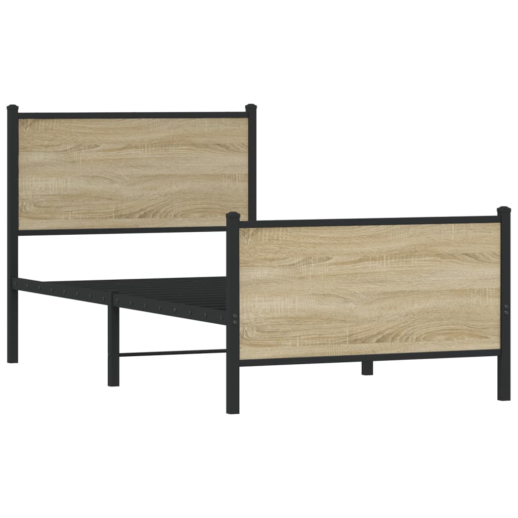 vidaXL Metal Bed Frame without Mattress Sonoma Oak 90x190 cm Single 3