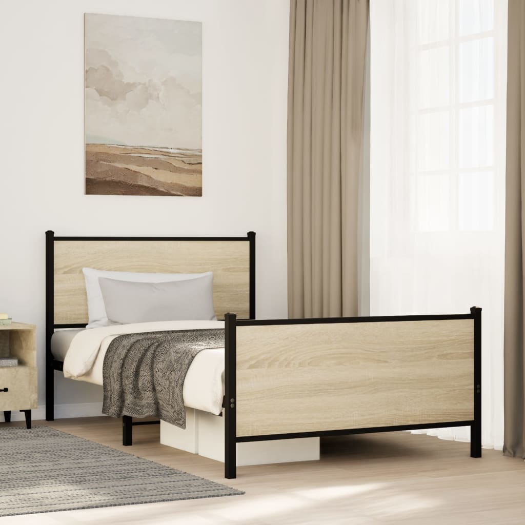 vidaXL Metal Bed Frame without Mattress Sonoma oak Length 200 cm With headboard & footboard