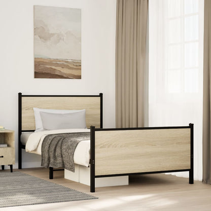 vidaXL Metal Bed Frame without Mattress Sonoma oak Length 200 cm With headboard & footboard