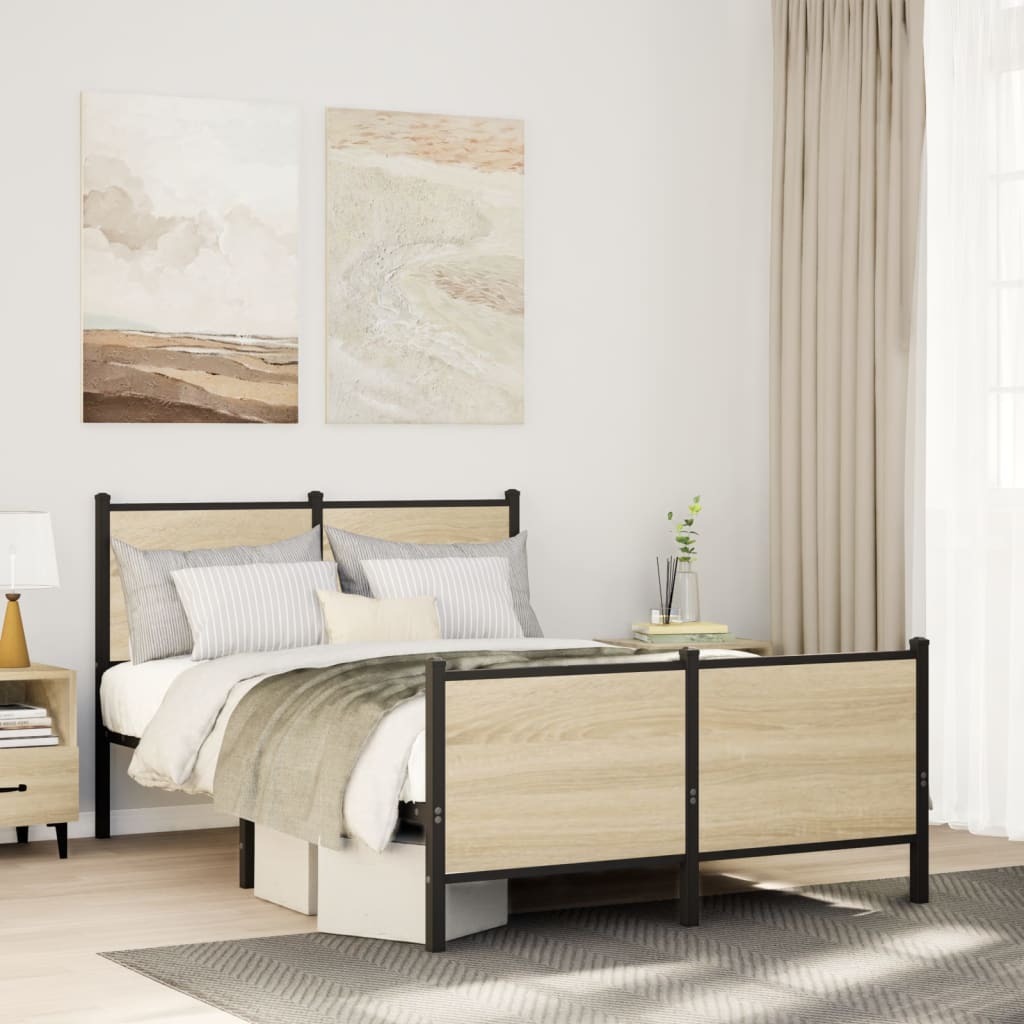 vidaXL Metal Bed Frame without Mattress Sonoma oak Length 200 cm With headboard & footboard