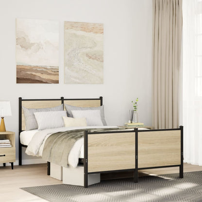 vidaXL Metal Bed Frame without Mattress Sonoma oak Length 200 cm With headboard & footboard