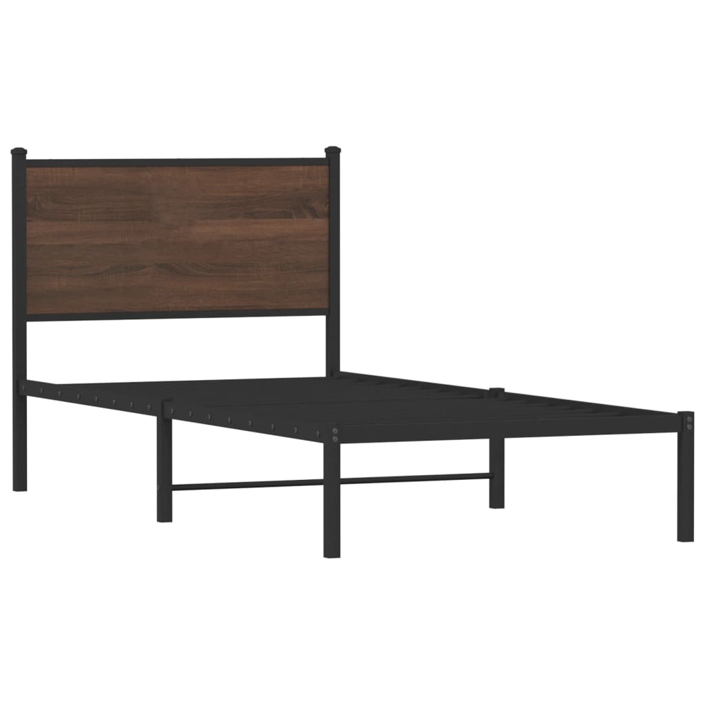 vidaXL Metal Bed Frame without Mattress Brown Oak 75x190 cm Small Single 3