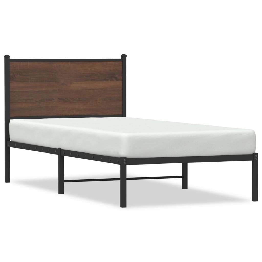 vidaXL Metal Bed Frame without Mattress Brown Oak 90x190 cm Single 2