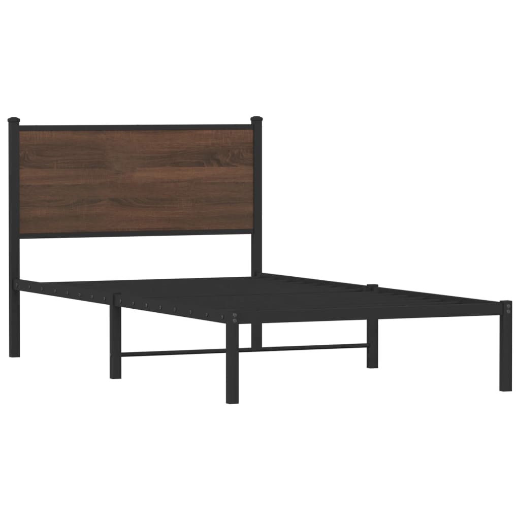 vidaXL Metal Bed Frame without Mattress Brown Oak 100x190 cm 3
