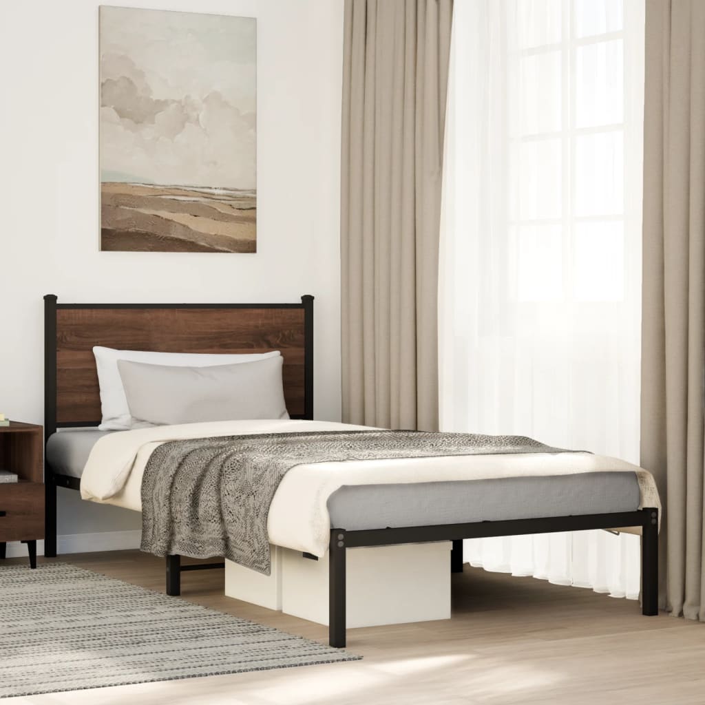vidaXL Metal Bed Frame without Mattress Brown Oak 100x190 cm 1