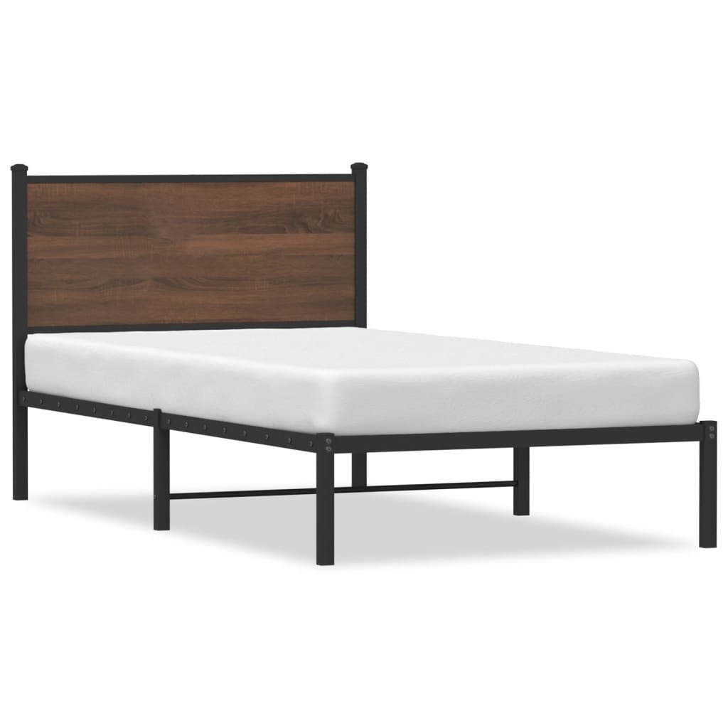 vidaXL Metal Bed Frame without Mattress Brown Oak 100x200 cm 2