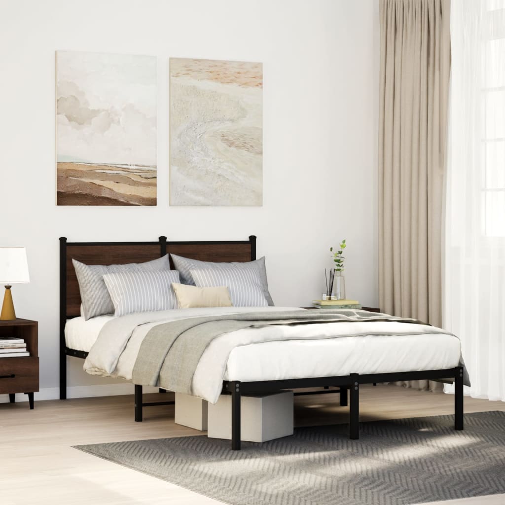 vidaXL Metal Bed Frame without Mattress Brown Oak Length 200 cm with Headboard