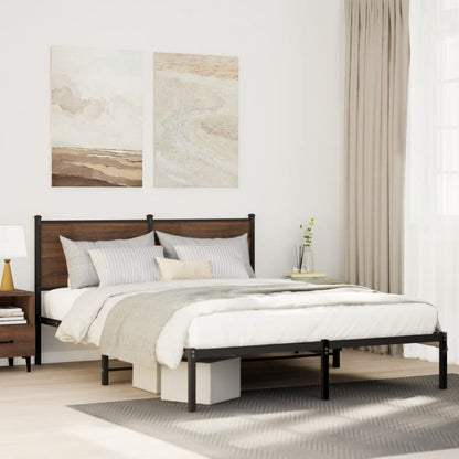 vidaXL Metal Bed Frame without Mattress Brown Oak Length 200 cm with Headboard