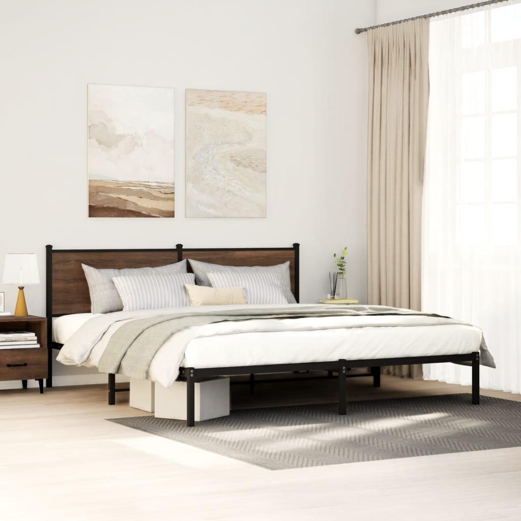 vidaXL Metal Bed Frame without Mattress Brown Oak Length 200 cm with Headboard