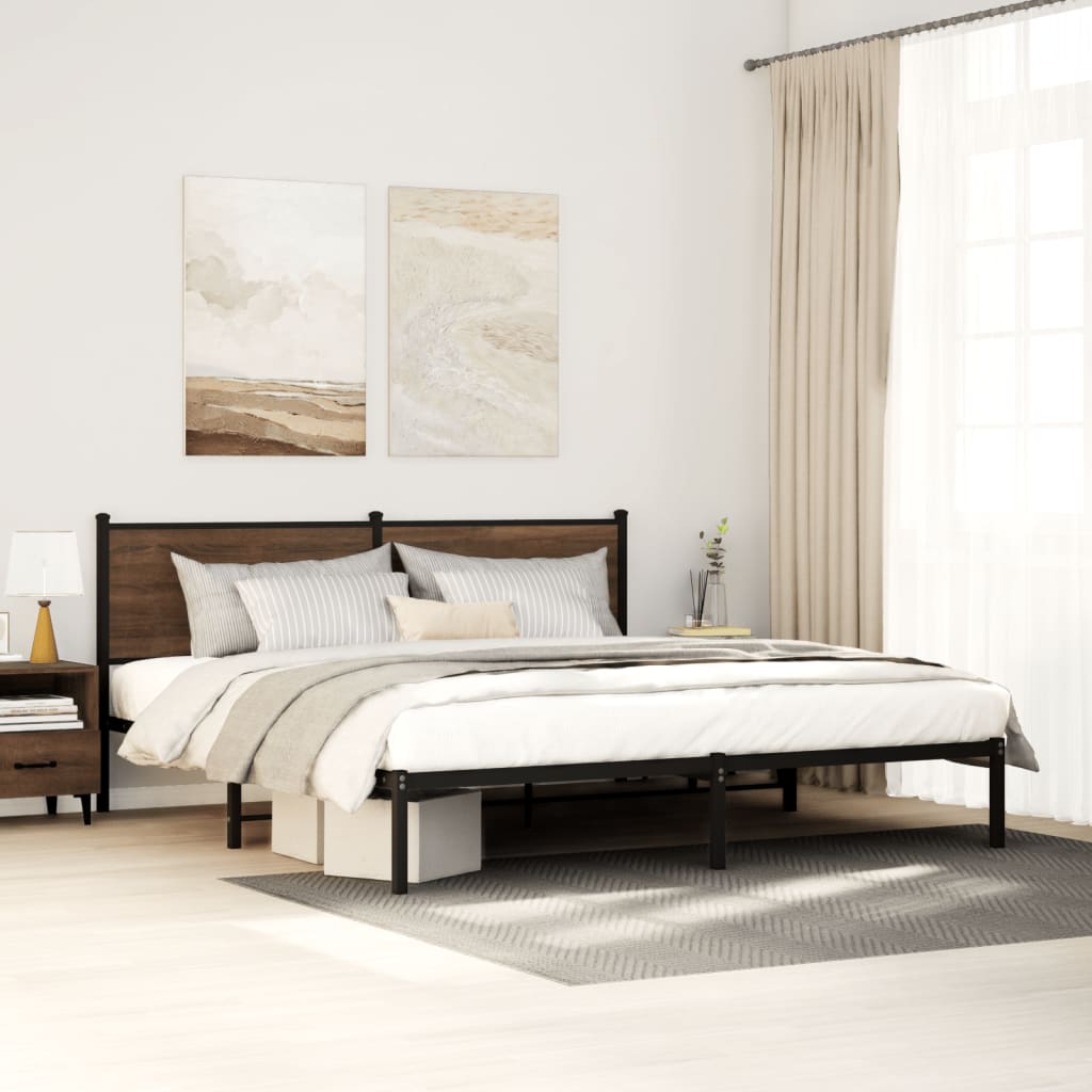 vidaXL Metal Bed Frame without Mattress Brown Oak Length 200 cm with Headboard
