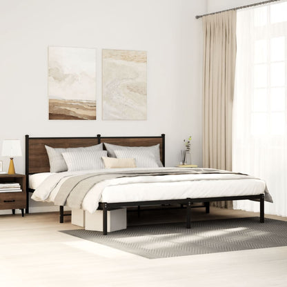 vidaXL Metal Bed Frame without Mattress Brown Oak Length 200 cm with Headboard