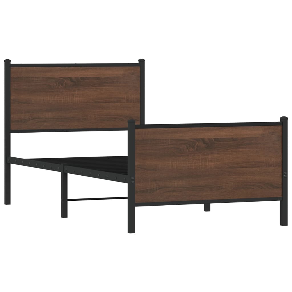 vidaXL Metal Bed Frame without Mattress Brown Oak 90x190 cm Single 3