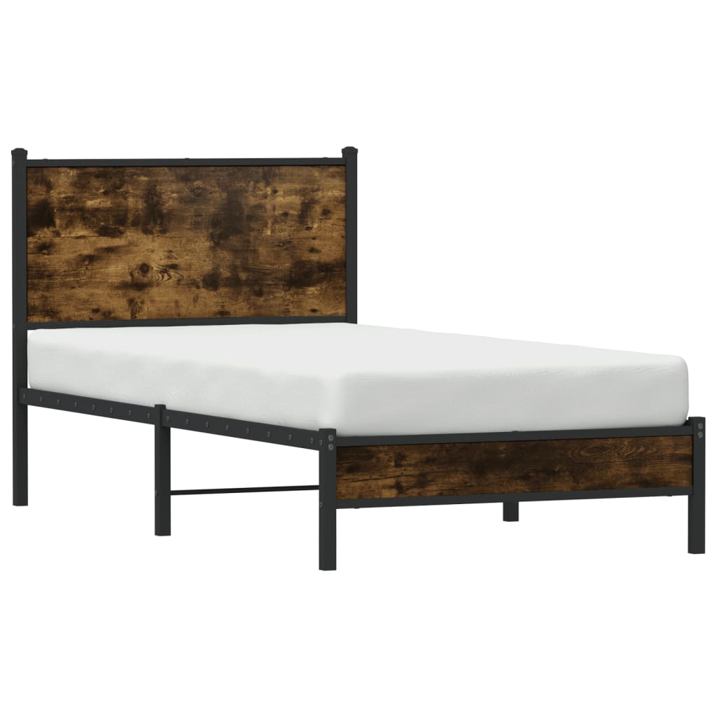 vidaXL Metal Bed Frame without Mattress Smoked Oak  75x190 cm Small Single 4