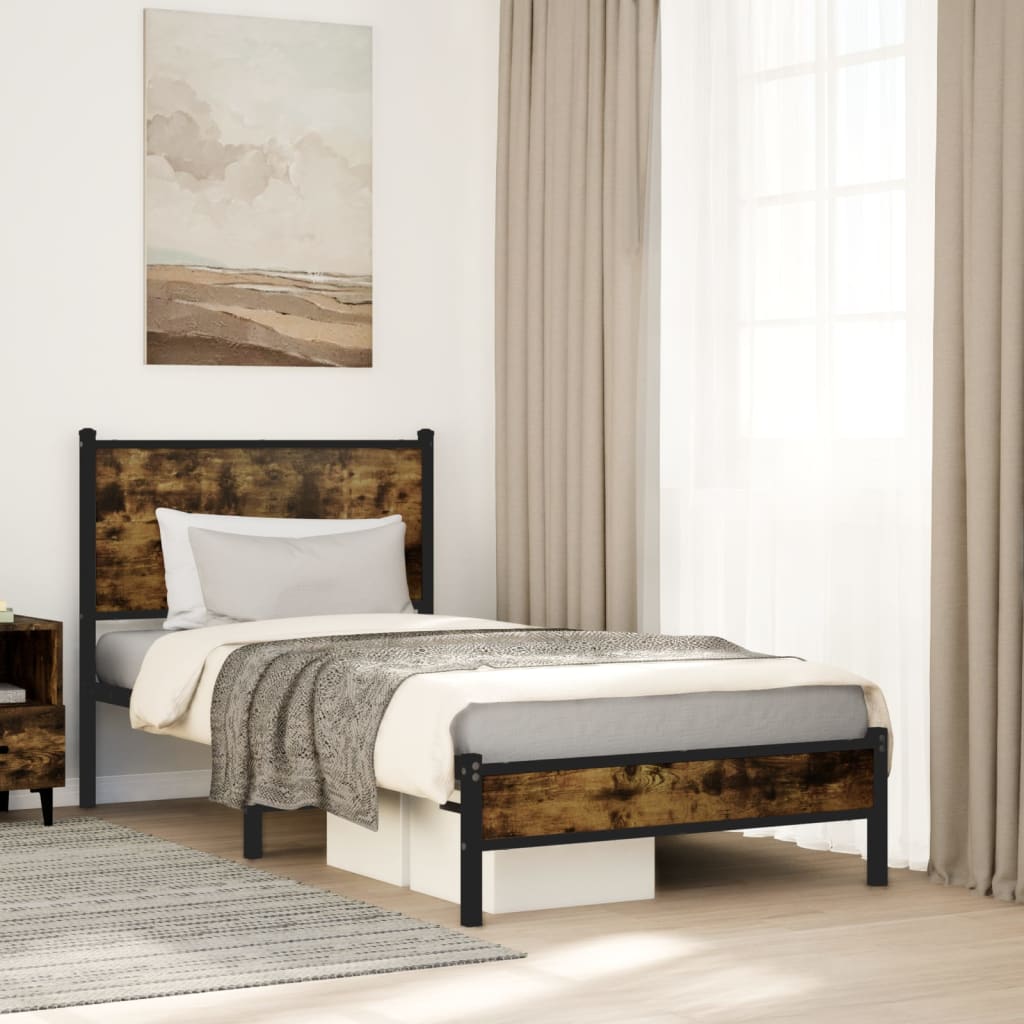 vidaXL Metal Bed Frame without Mattress Smoked Oak  75x190 cm Small Single 1