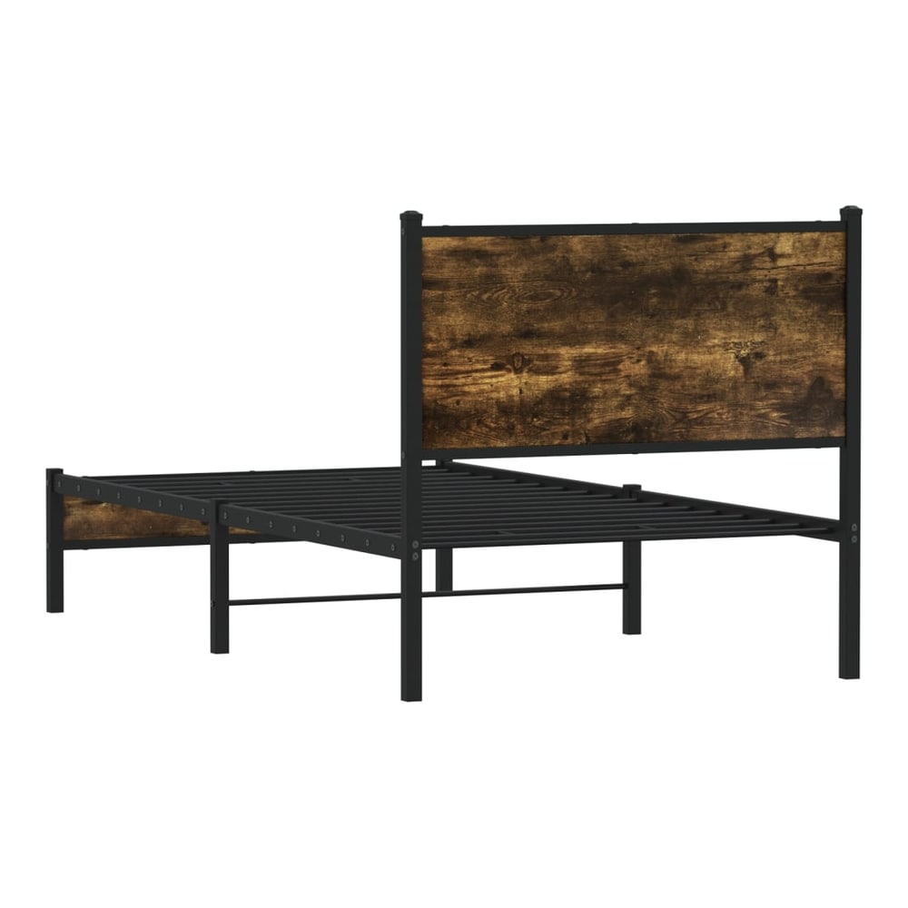 Metal Bed Frame without Mattress Smoked Oak Length 200 cm with Headboard & Low Footboard 80 cm