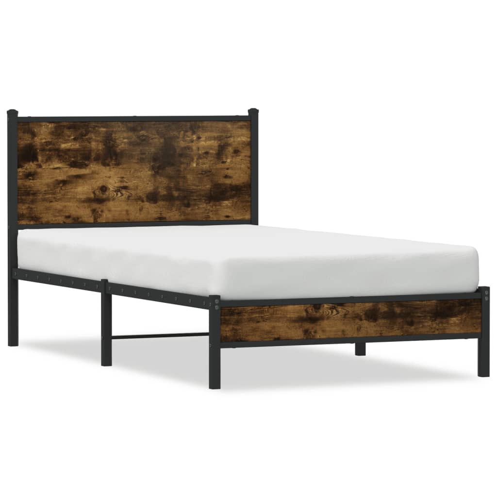 vidaXL Metal Bed Frame without Mattress Smoked Oak 100x190 cm 2