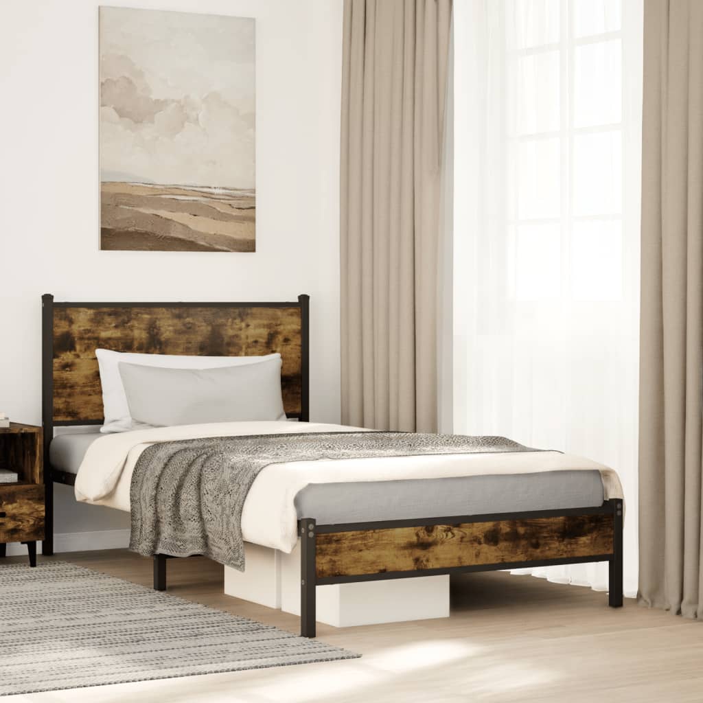 vidaXL Metal Bed Frame without Mattress Smoked Oak 100x190 cm 1