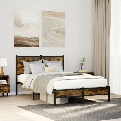 Metal Bed Frame without Mattress Smoked Oak Length 200 cm with Headboard & Low Footboard 120 cm