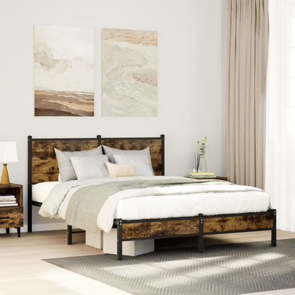 Metal Bed Frame without Mattress Smoked Oak Length 200 cm with Headboard & Low Footboard 150 cm