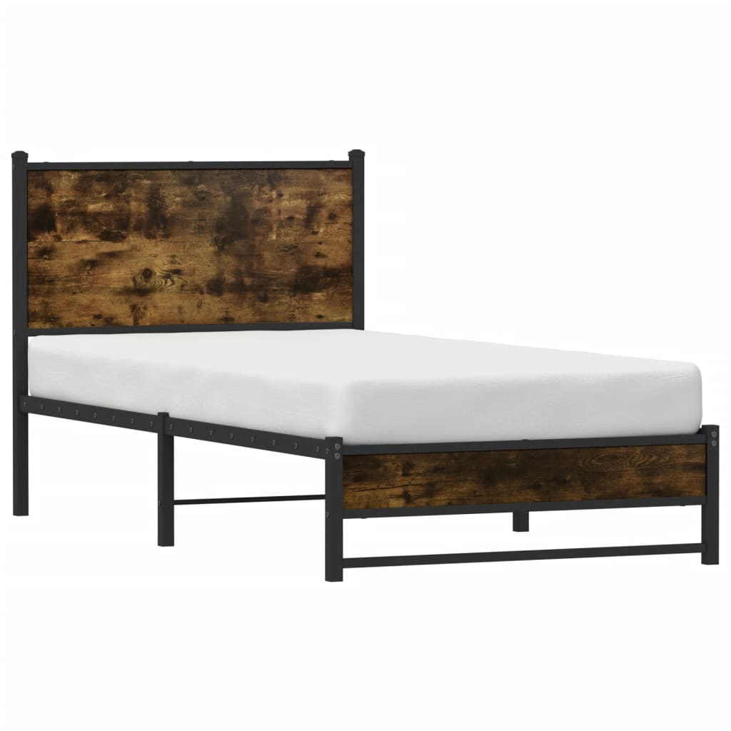 vidaXL Metal Bed Frame without Mattress Smoked Oak  75x190 cm Small Single 4
