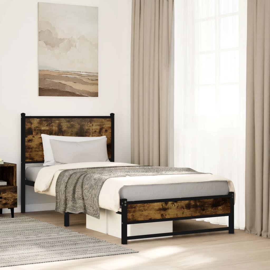 vidaXL Metal Bed Frame without Mattress Smoked Oak 90x190 cm Single 1