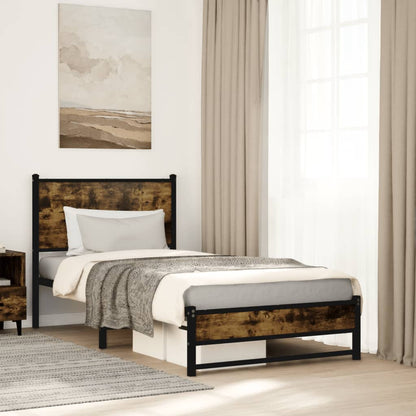 vidaXL Metal Bed Frame without Mattress Smoked Oak 90x200 cm 1