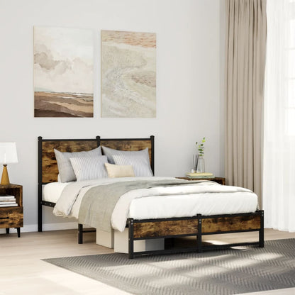 vidaXL Metal Bed Frame without Mattress Smoked oak Length 190 cm With headboard & dual low footboard