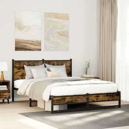 vidaXL Metal Bed Frame without Mattress Smoked oak Length 190 cm With headboard & dual low footboard