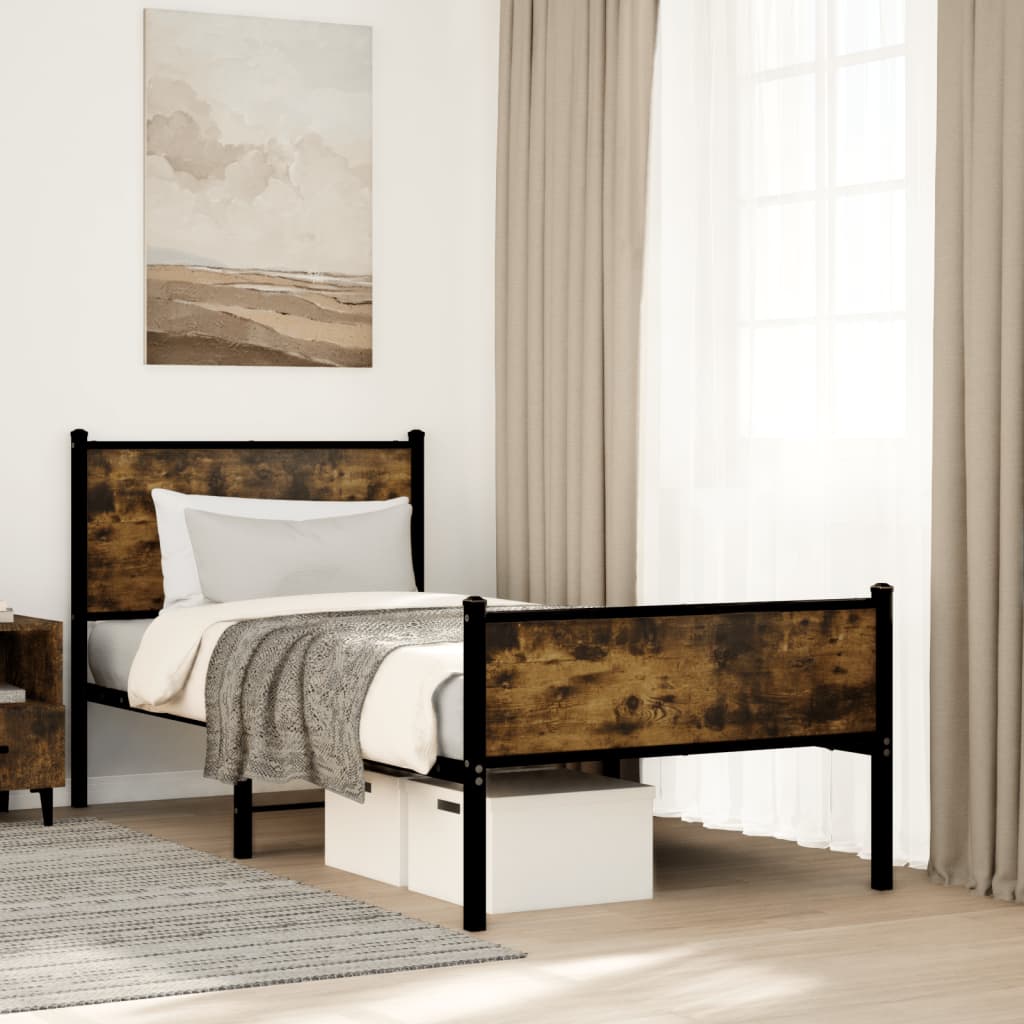 vidaXL Metal Bed Frame without Mattress Smoked Oak 80x200 cm 1