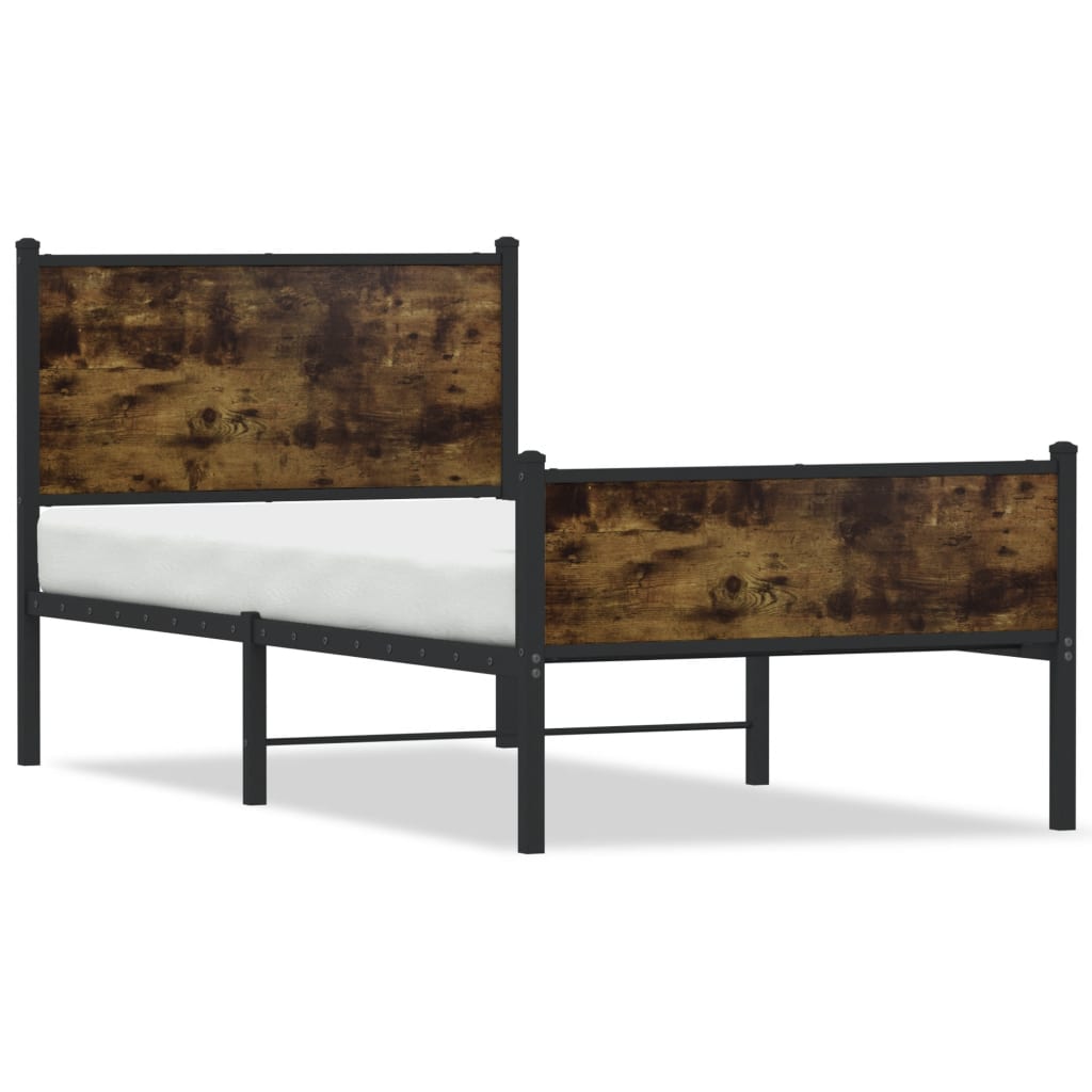 vidaXL Metal Bed Frame without Mattress Smoked Oak 90x190 cm Single 2