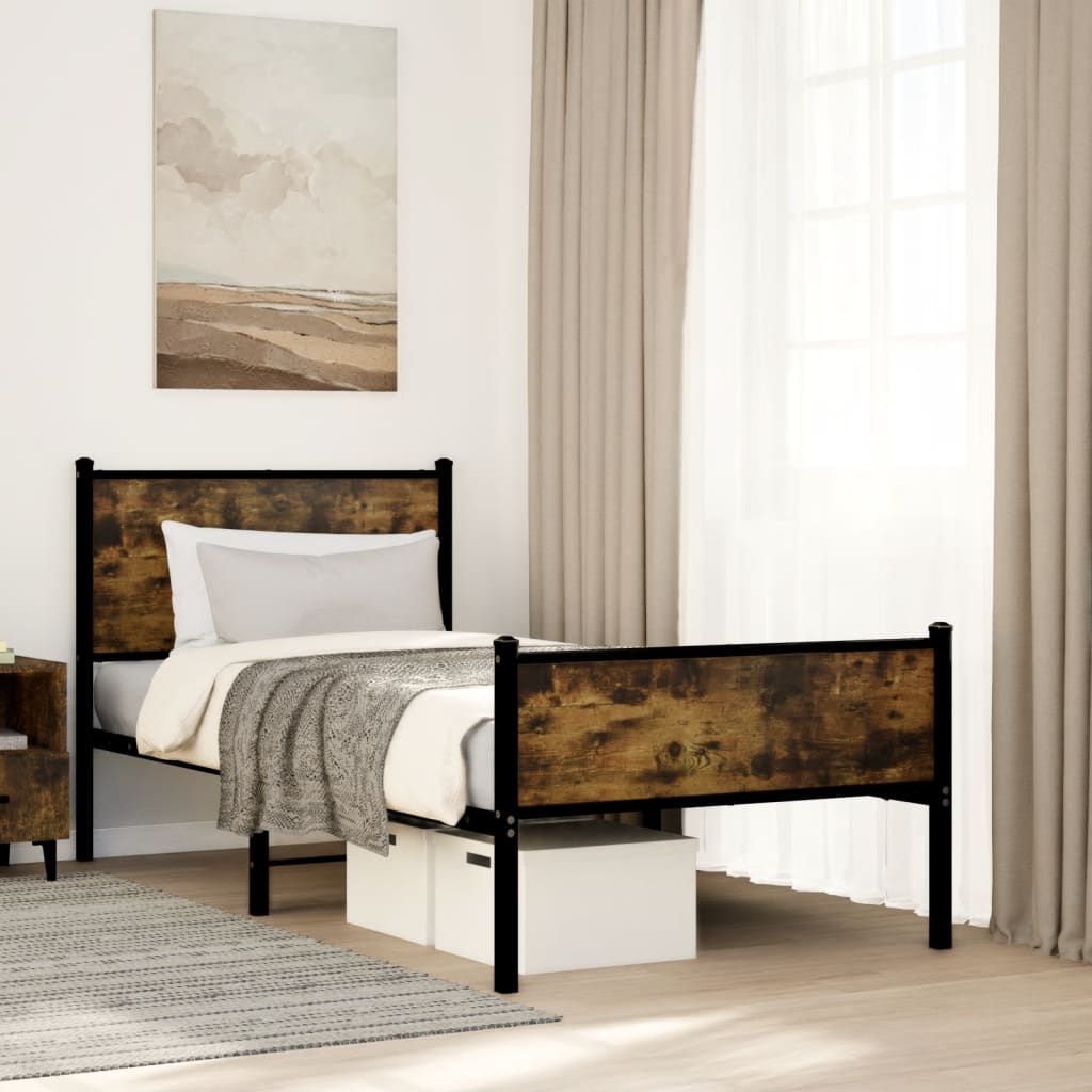 vidaXL Metal Bed Frame without Mattress Smoked Oak 90x190 cm Single 1