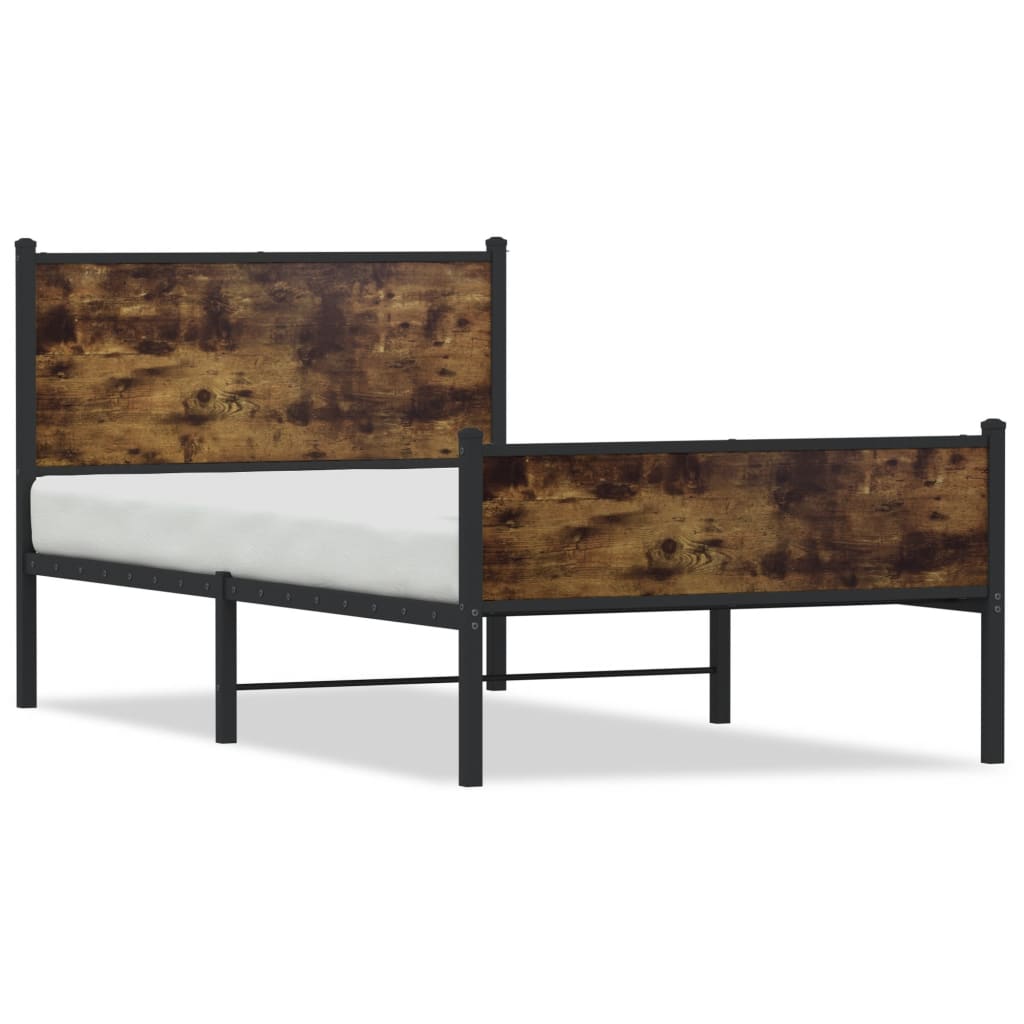 vidaXL Metal Bed Frame without Mattress Smoked Oak 100x190 cm 2