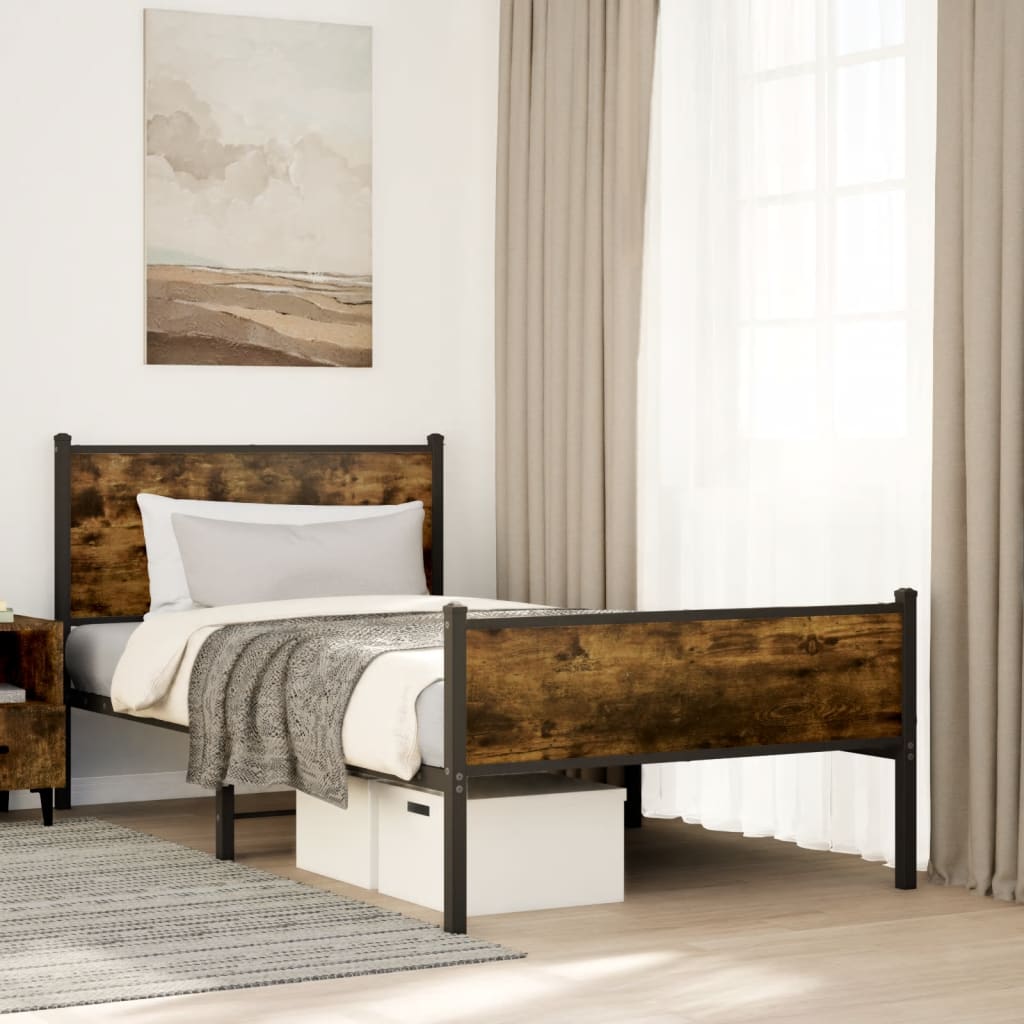vidaXL Metal Bed Frame without Mattress Smoked Oak 100x190 cm 1