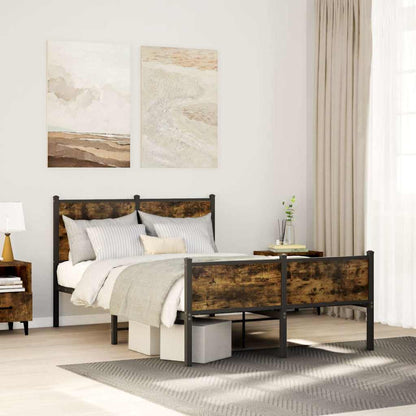 vidaXL Metal Bed Frame without Mattress Smoked Oak Length 200 cm with Headboard & High Footboard