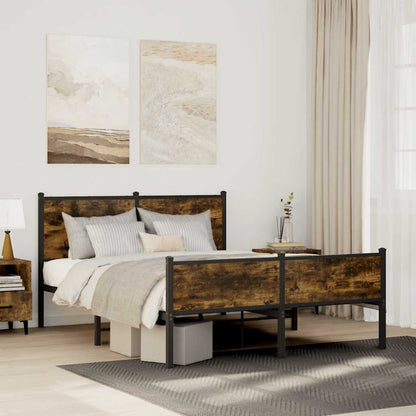 vidaXL Metal Bed Frame without Mattress Smoked Oak Length 200 cm with Headboard & High Footboard