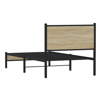 Metal Bed Frame without Mattress Sonoma Oak Length 190 cm with Headboard & Low Footboard 75 cm