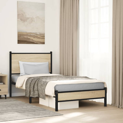 vidaXL Metal Bed Frame without Mattress Sonoma Oak 75x190 cm Small Single 1