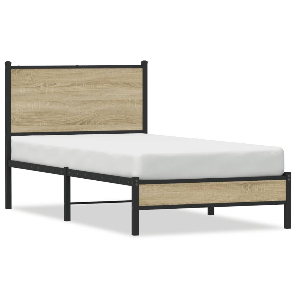 vidaXL Metal Bed Frame without Mattress Sonoma Oak 90x200 cm 2