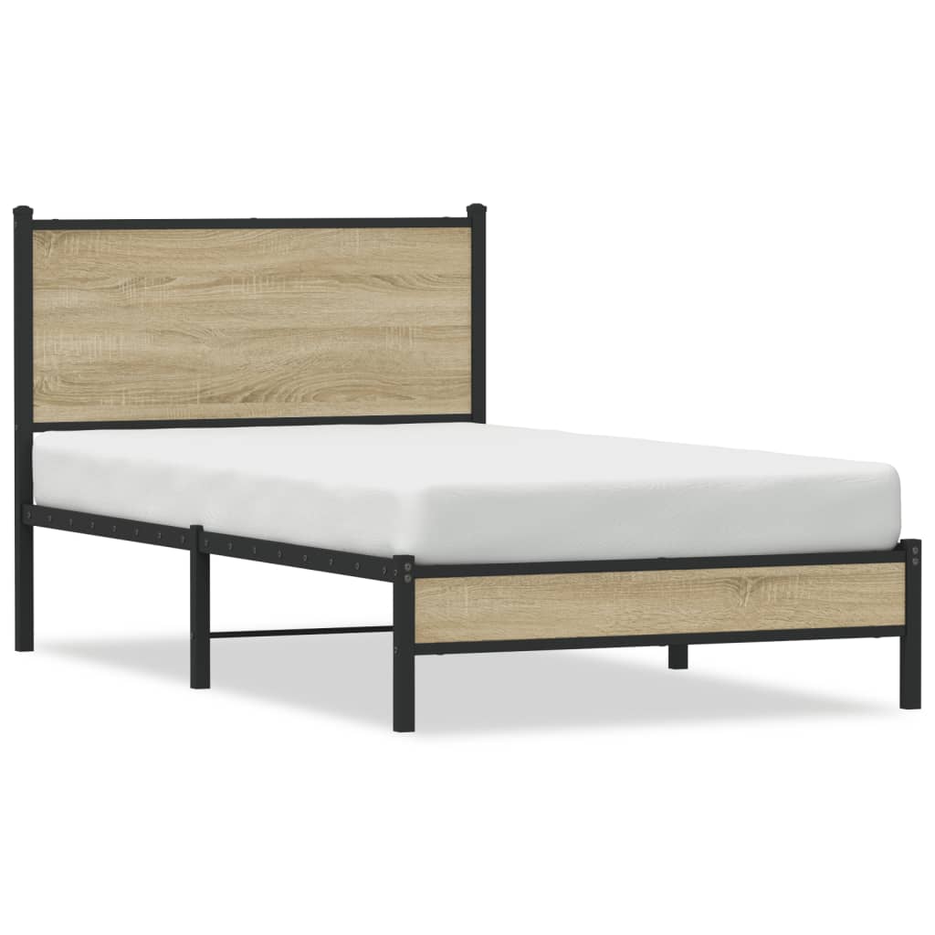 Metal Bed Frame without Mattress Sonoma oak Length 200 cm With headboard & low footboard 100 cm