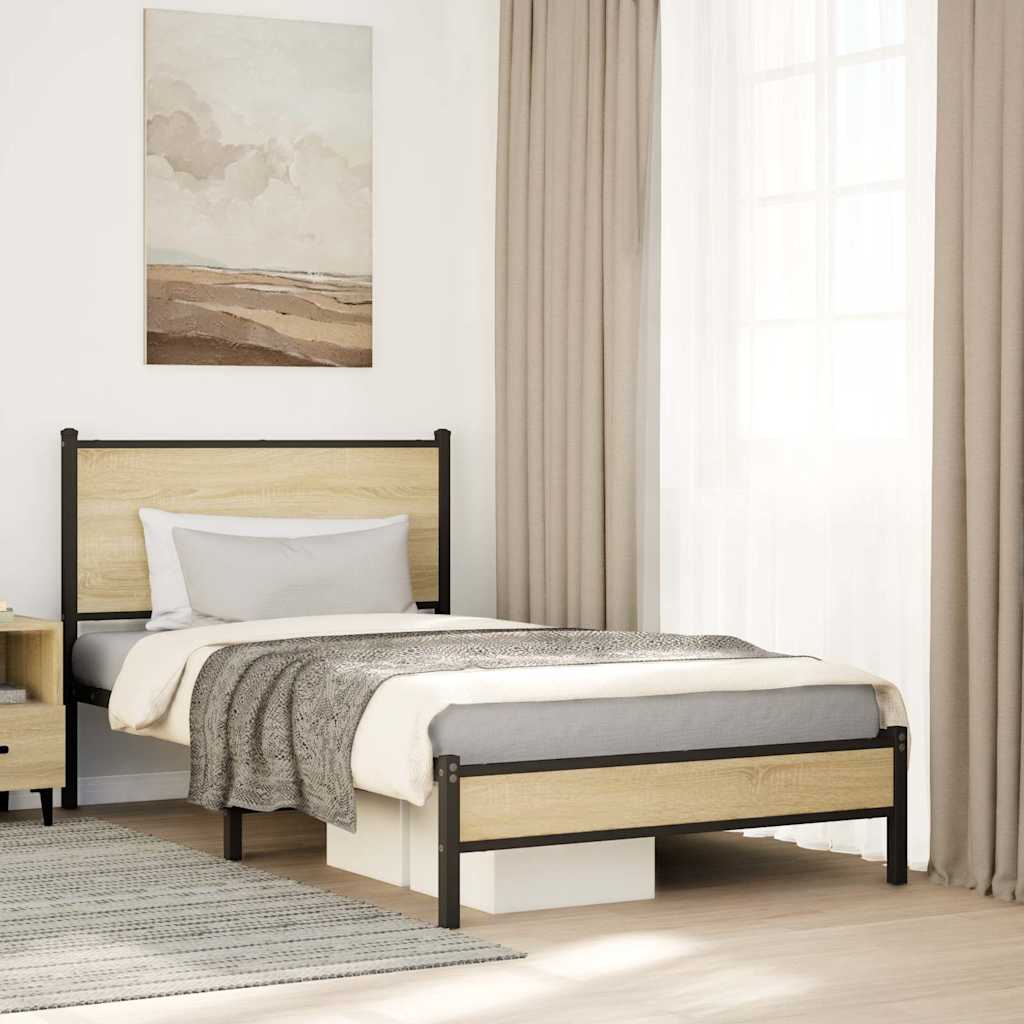 vidaXL Metal Bed Frame without Mattress Sonoma Oak 107x203 cm 1