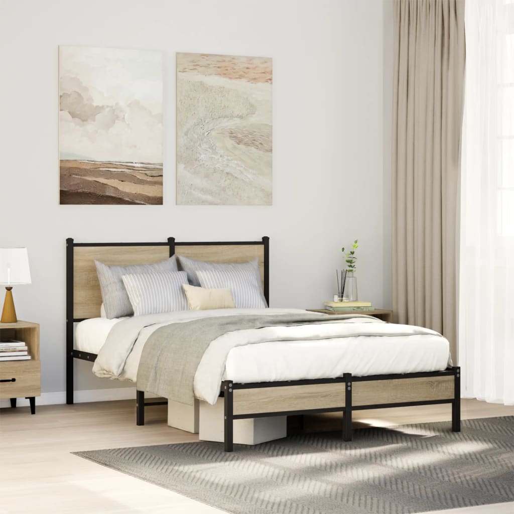 vidaXL Metal Bed Frame without Mattress Sonoma Oak Length 200 cm with Headboard & Low Footboard