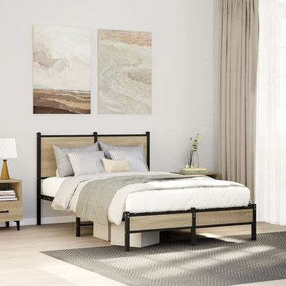 vidaXL Metal Bed Frame without Mattress Sonoma Oak Length 200 cm with Headboard & Low Footboard