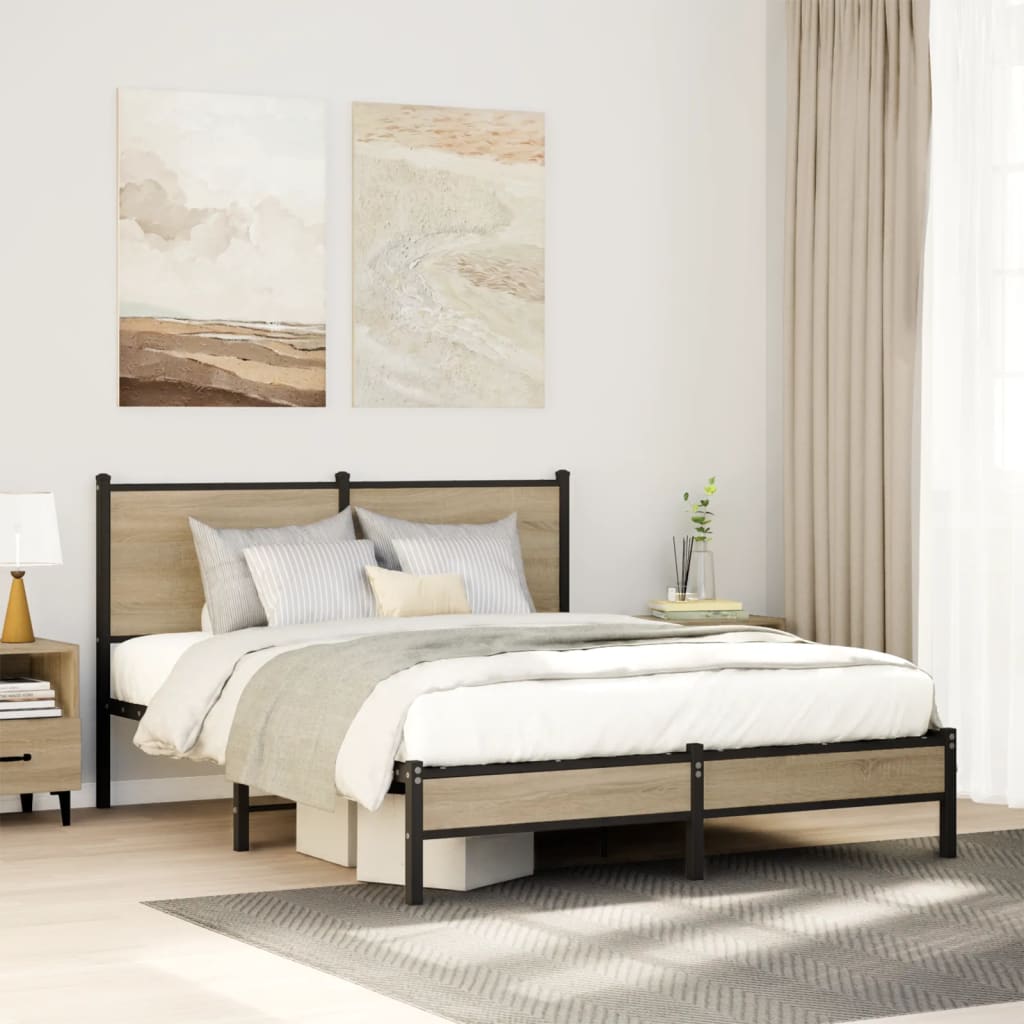 vidaXL Metal Bed Frame without Mattress Sonoma Oak Length 200 cm with Headboard & Low Footboard
