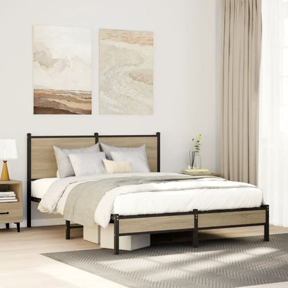 vidaXL Metal Bed Frame without Mattress Sonoma Oak Length 200 cm with Headboard & Low Footboard