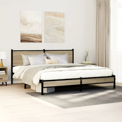 vidaXL Metal Bed Frame without Mattress Sonoma Oak Length 200 cm with Headboard & Low Footboard